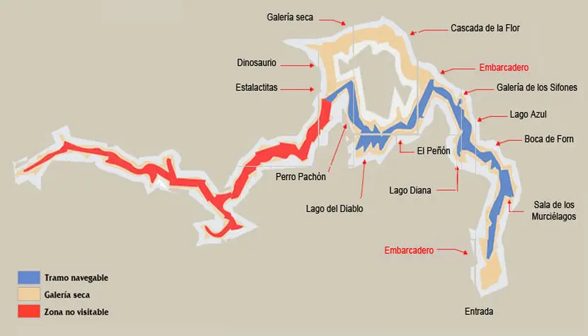 Audioguia de las Grutas de San José - Mapa de la gruta