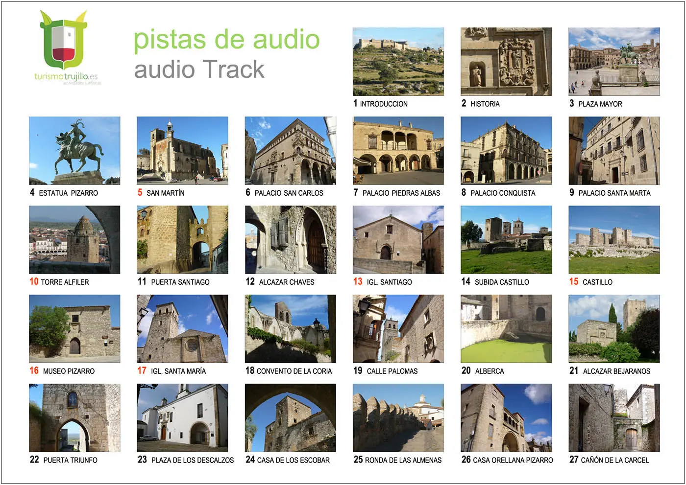 lista de monumentos - recorrido audio guia